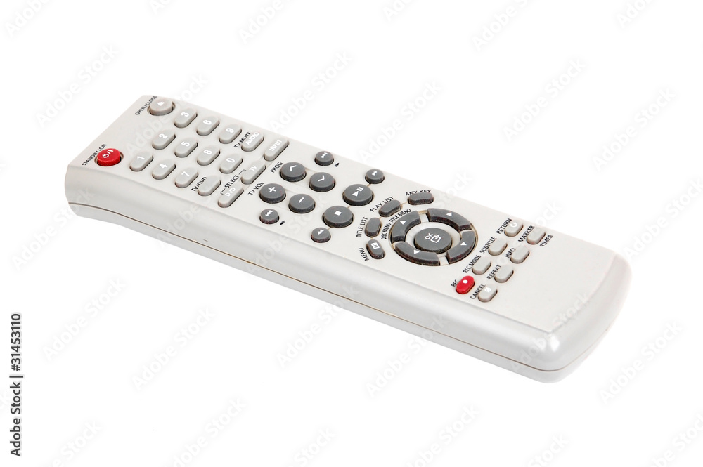 Remote control for dvd set on white background Remote control for dvd set on white background