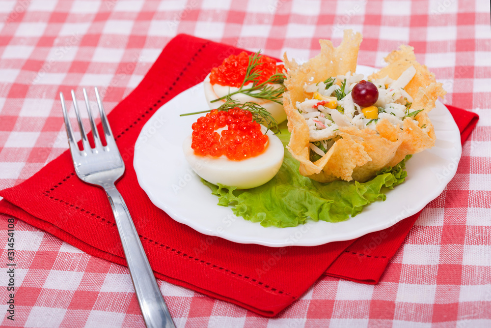 Food - tasty russian course with red caviar Food - tasty russian course with red caviar