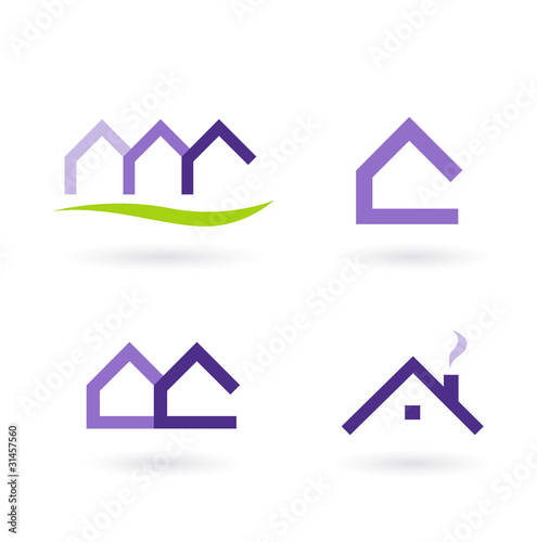 Real Estate Logo And Icons Vector - Purple and Green.