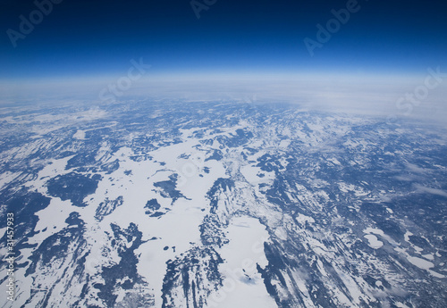 High altitude view of the frozen tundra in Arctic Canada