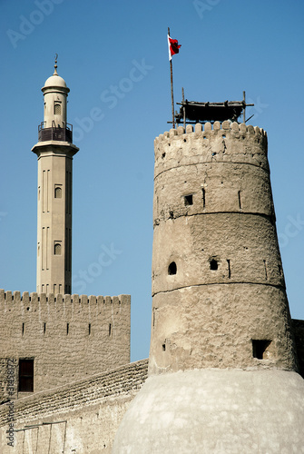 Photography tower and minaret in old fort area of dubai
