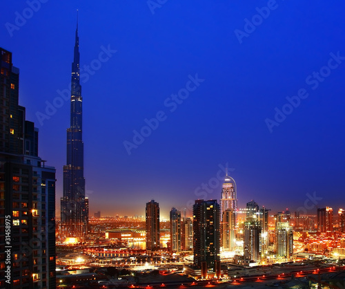 Canvas Print Dubai downtown at night