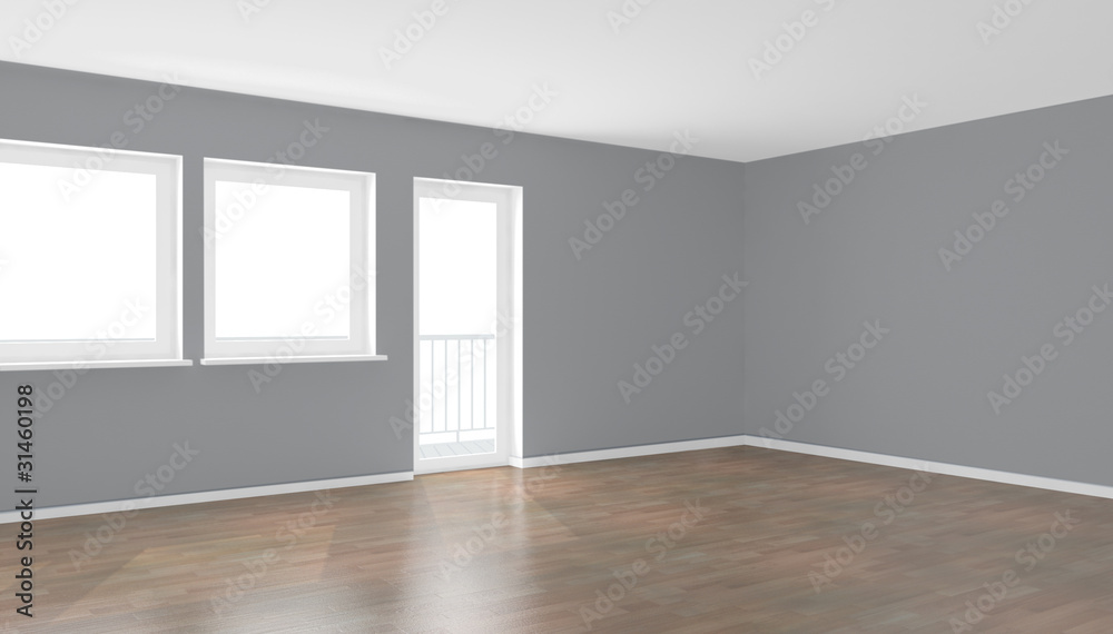 Fototapeta premium Interno vuoto con finestre e parquet