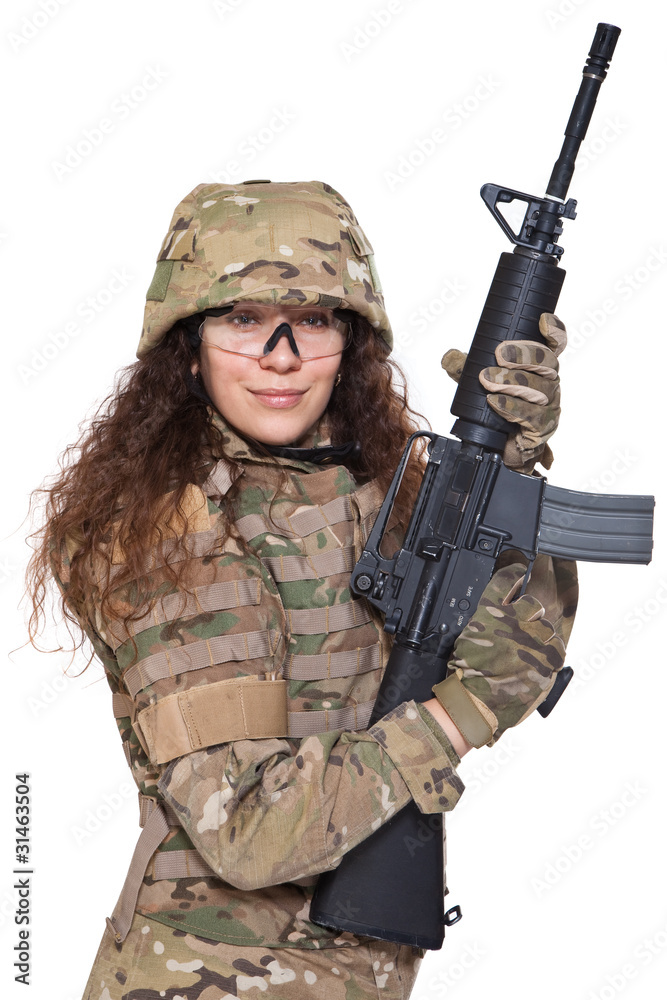 Beautiful army girl with rifle Beautiful army girl with rifle