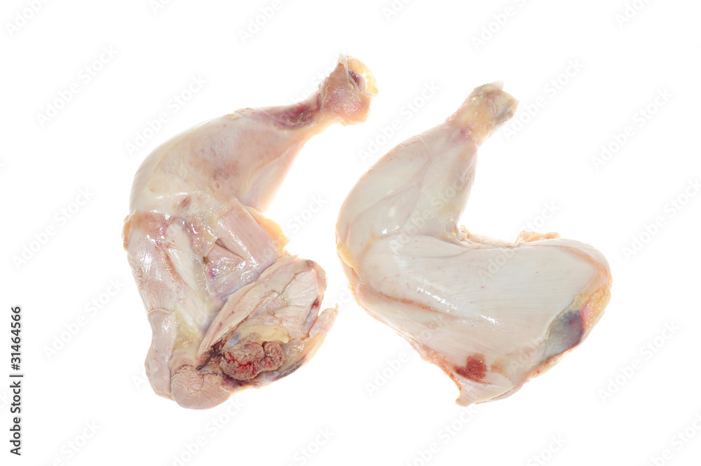 Raw Chicken Thigh With Drumstick On White Background