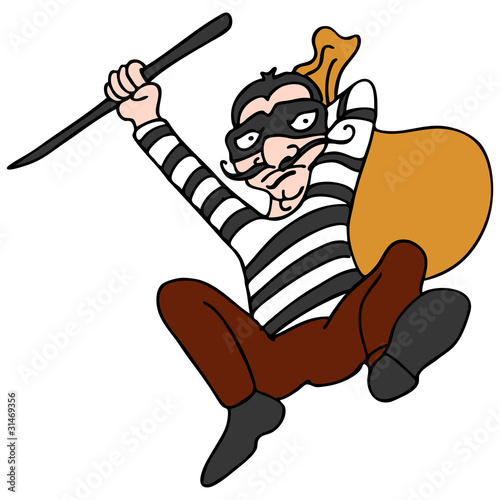 Robber Escaping with Bag of Stolen Property