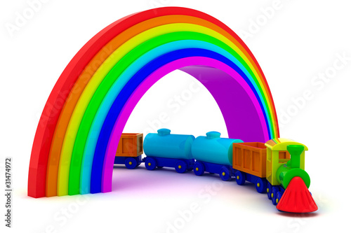 Train under rainbow