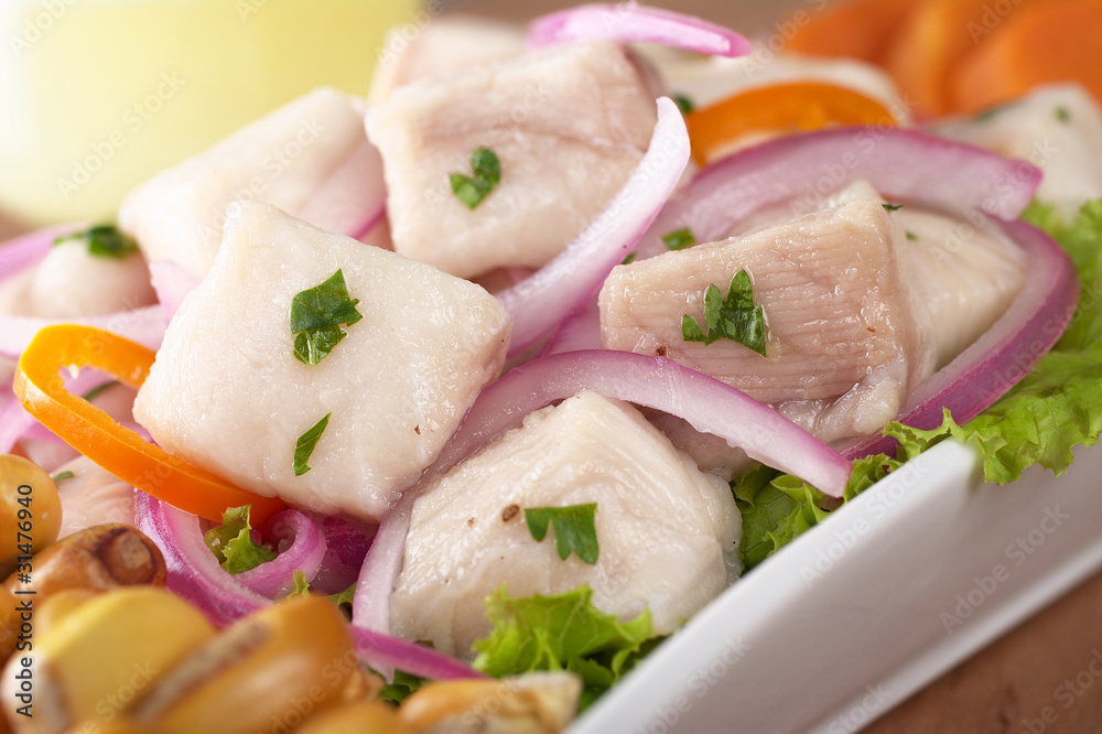 Peruvian ceviche made out of raw dogfish (Spanish: tollo) Peruvian ceviche made out of raw dogfish (Spanish: tollo)