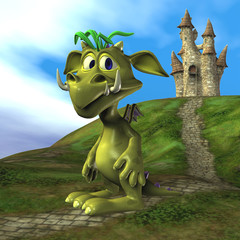 Fotobehang Draken Schattig klein monster figuur  © RDS