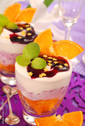 dessert with oranges and blueberries