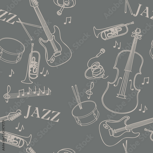 Seamless pattern with jazz musical instruments