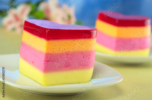 Colorful Peruvian jelly-pudding cakes called Torta Helada