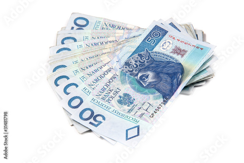 A lot of polish money isolated on white