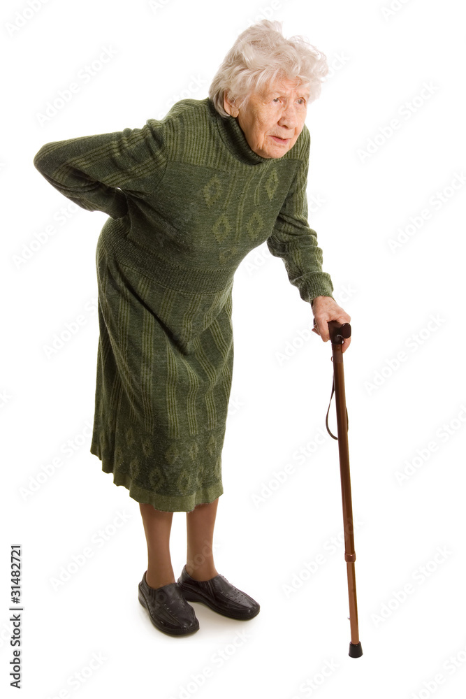 Grandmother holding a cane on white background Grandmother holding a cane on white background