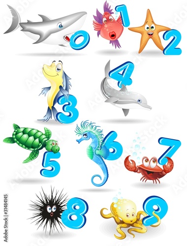 Animali del Mare Cartoon e Numeri-Sea Animals with Numbers photo