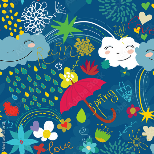 seamless blue pattern with clouds