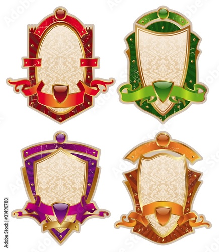 Heraldic shields with banners