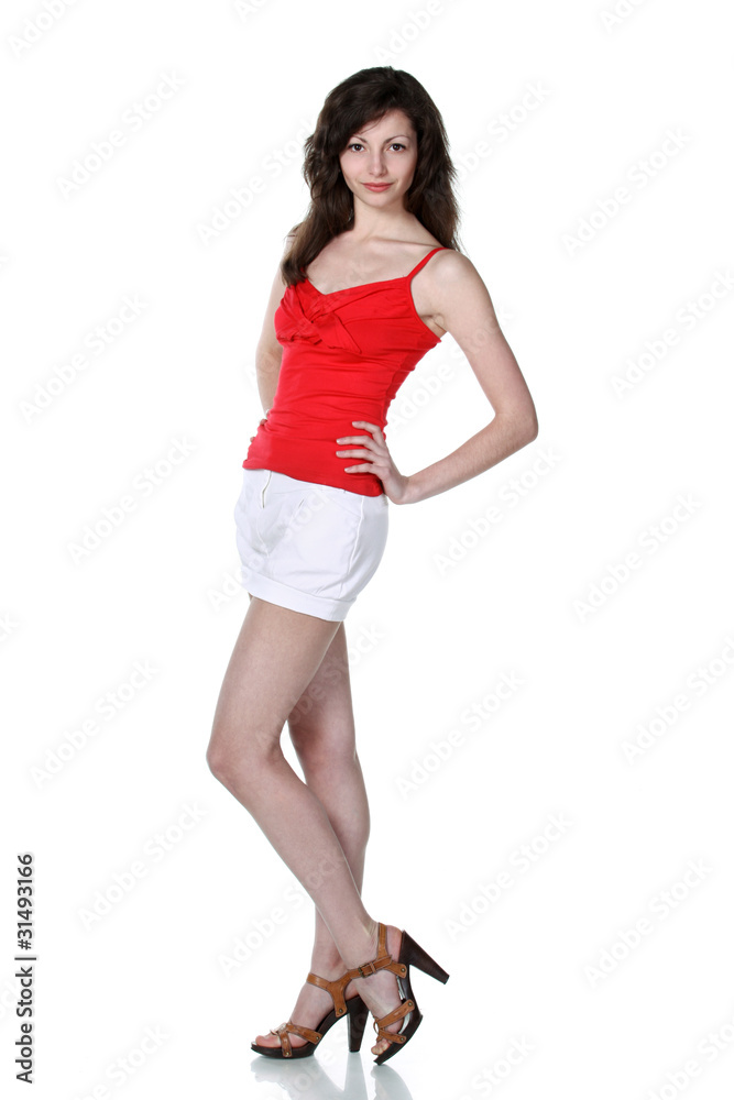 Fototapeta premium Full-body portrait of young female isolated on white background