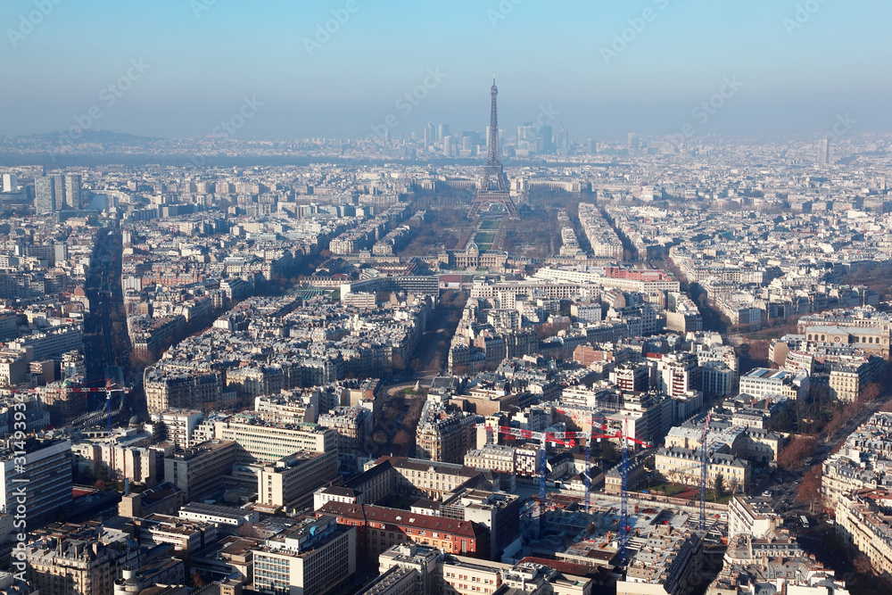 panorama of Paris with eiffel tower at winter