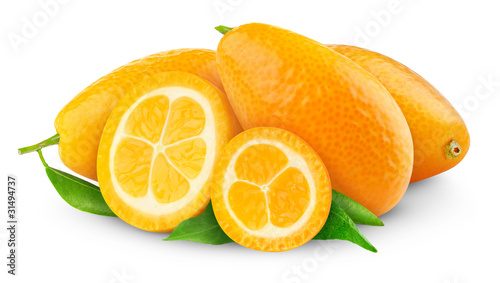 Isolated citrus fruits. Fresh kumquats isolated on white background