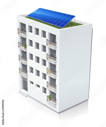 Immeuble avec panneau solaire (reflet)
