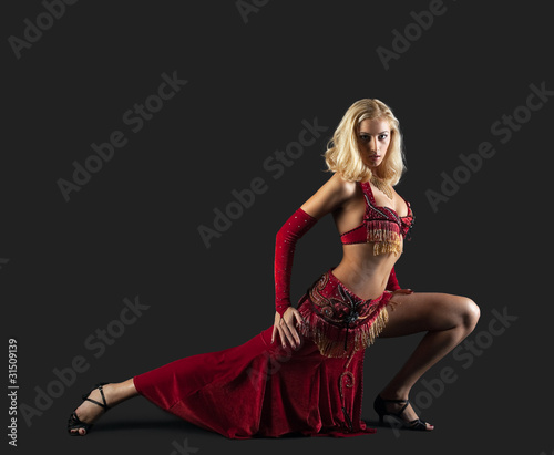 Beauty blond dancer - red oriental arabia costume