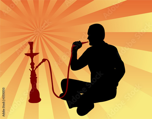 man smoking nargile on the abstract background