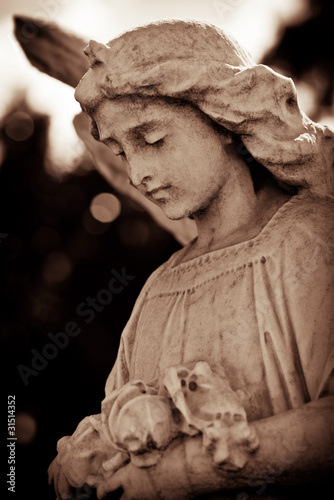 Weathered young angel in sepia tones
