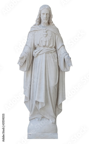 Marble statue of Jesus Christ isolated on white with clipping