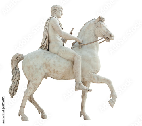 Ancient roman statue of a naked horse rider isolated on white