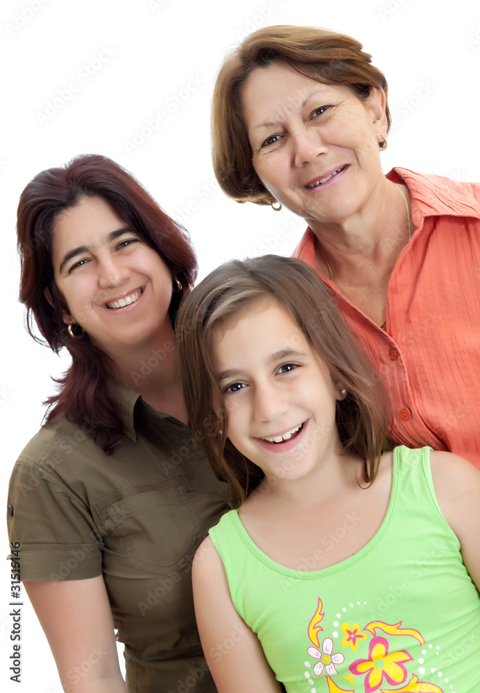 Three generations of latin women isolated on a white background Three generations of latin women isolated on a white background