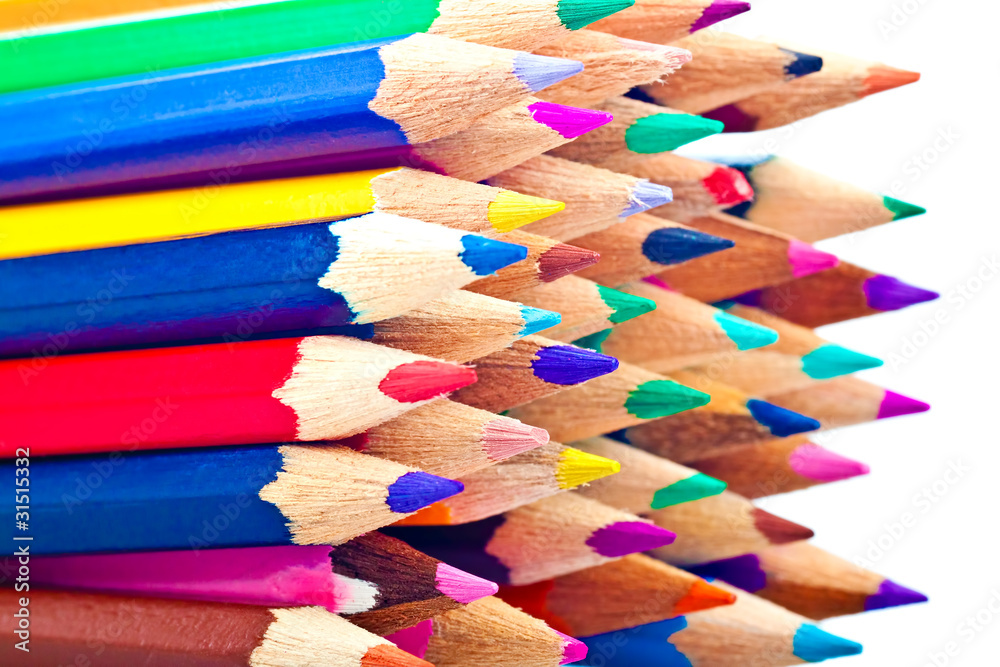 Set of art pencils in bright colors isolated on a white backgrou Set of art pencils in bright colors isolated on a white backgrou