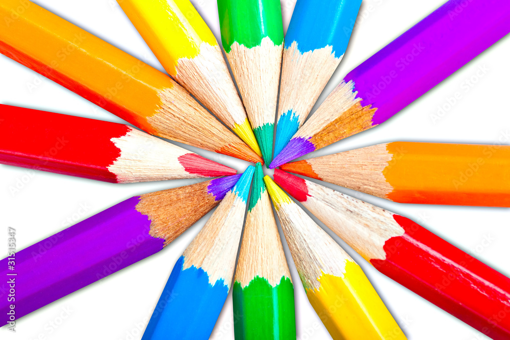 Art pencils with bright colors creating a star shape isolated on Art pencils with bright colors creating a star shape isolated on