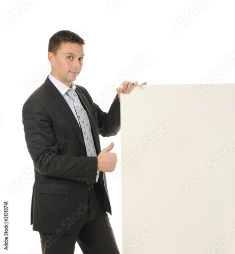 young man with blank sheet