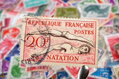 timbres - 20f - natation - philatélie France photo