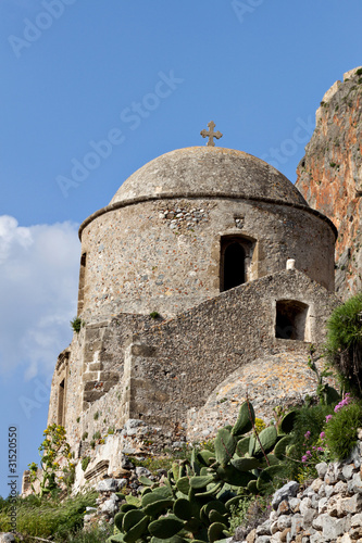 Monemvasia and a Byzantine church at Greece. photo