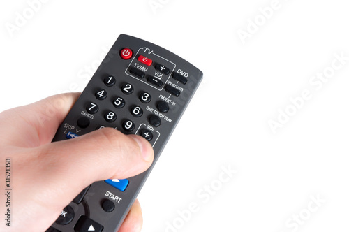 Tv remote against white isolated background