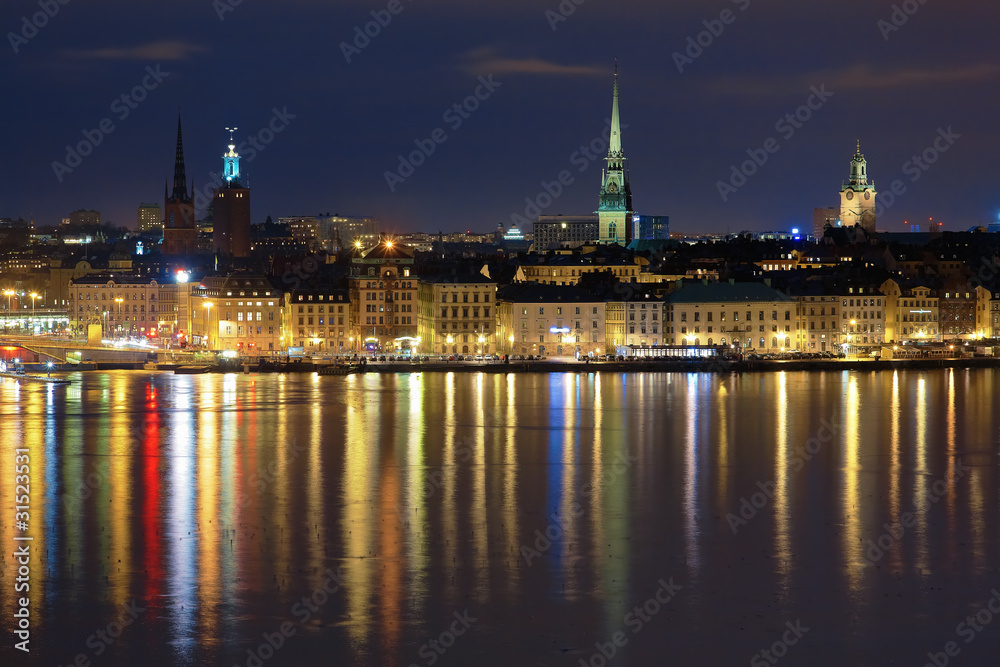 Night view of the Gamla Stan in Stockholm, Sweden