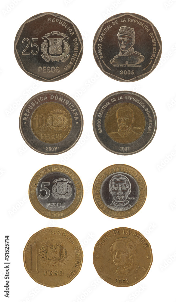 Dominican Coins Isolated on White Dominican Coins Isolated on White