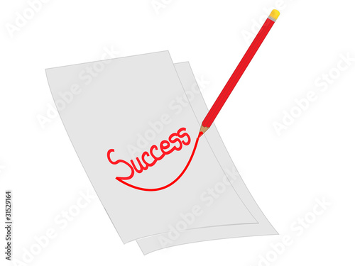 3d white sheet of paper with pencil and success checking