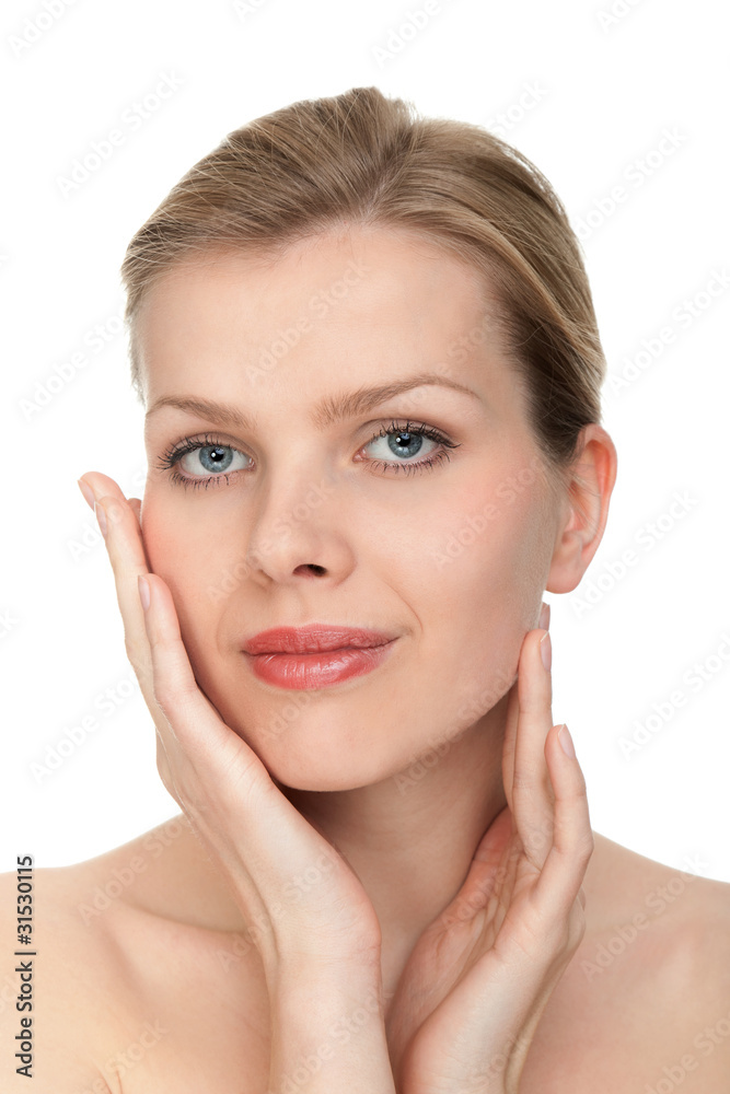 woman touching with her hand the healthy skin