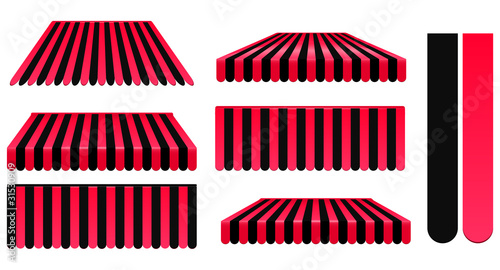 red and black awnings set isolated on white