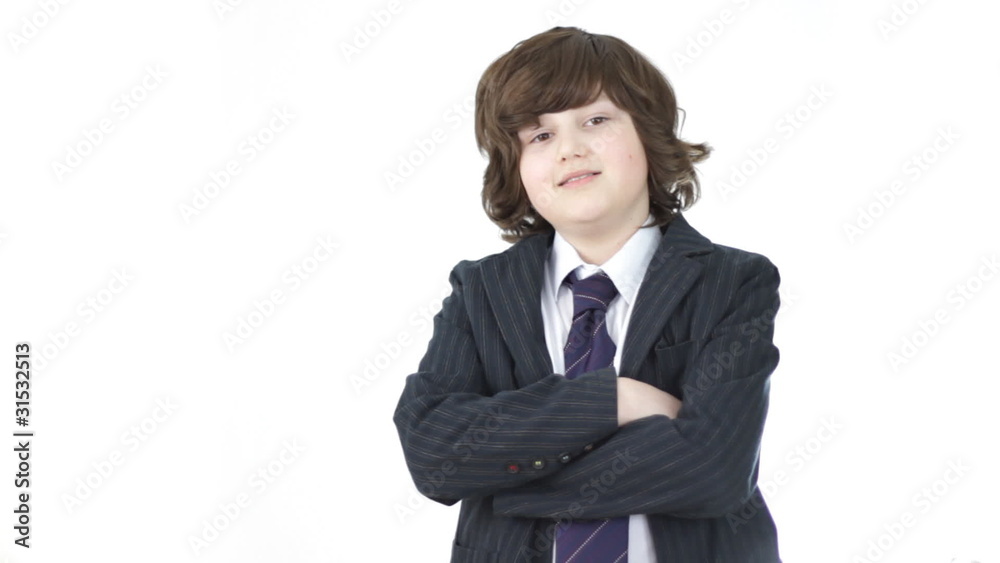 Young cute business boy with crossed hands portrait, isolated Young cute business boy with crossed hands portrait, isolated