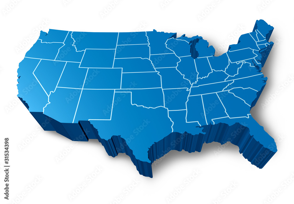 Obraz premium U.S.A 3D map symbol with a blue dimensional United States