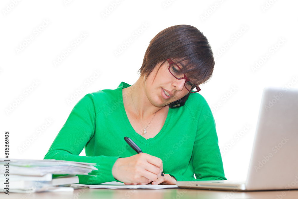 Busy Young Woman at Work in Office Busy Young Woman at Work in Office