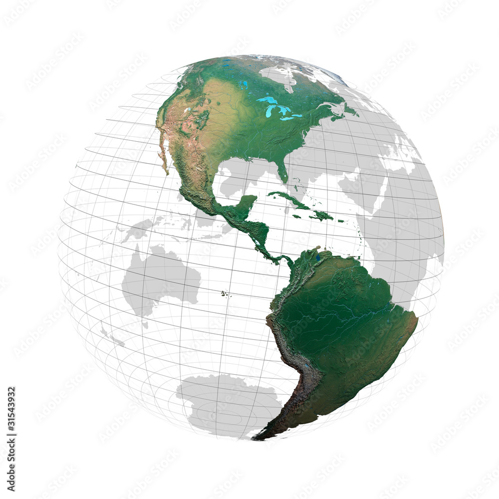 transparente Erdkugel mit Kontinenten und Gradnetz
