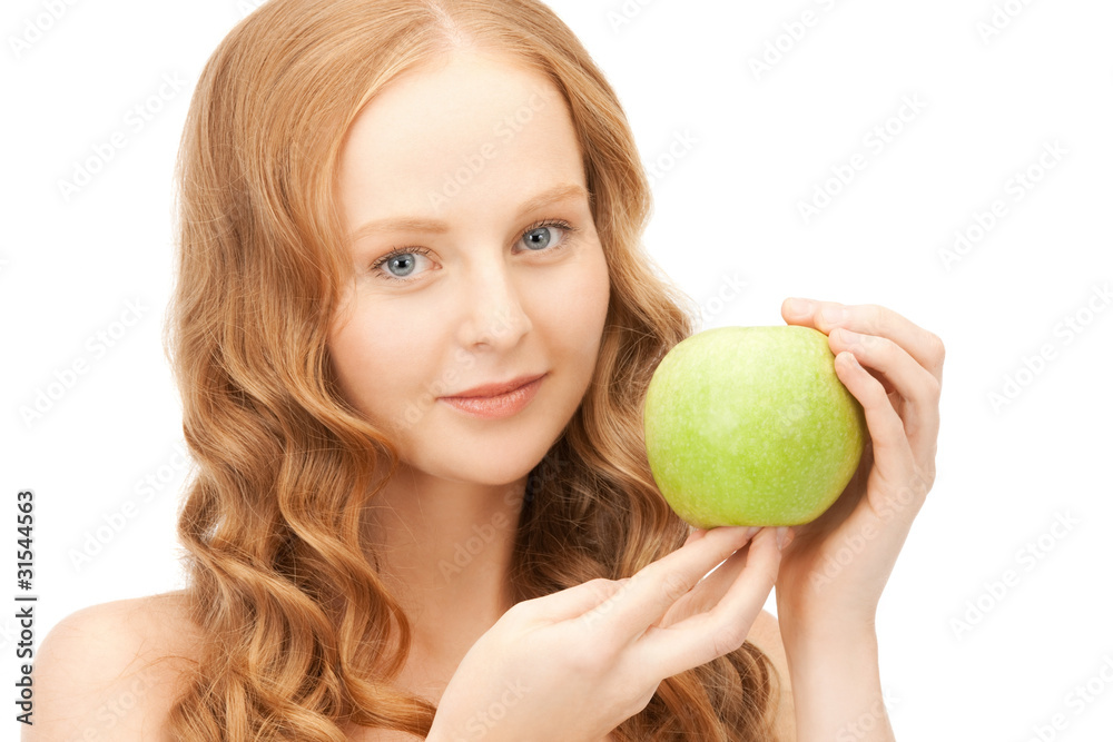 young beautiful woman with green apple young beautiful woman with green apple
