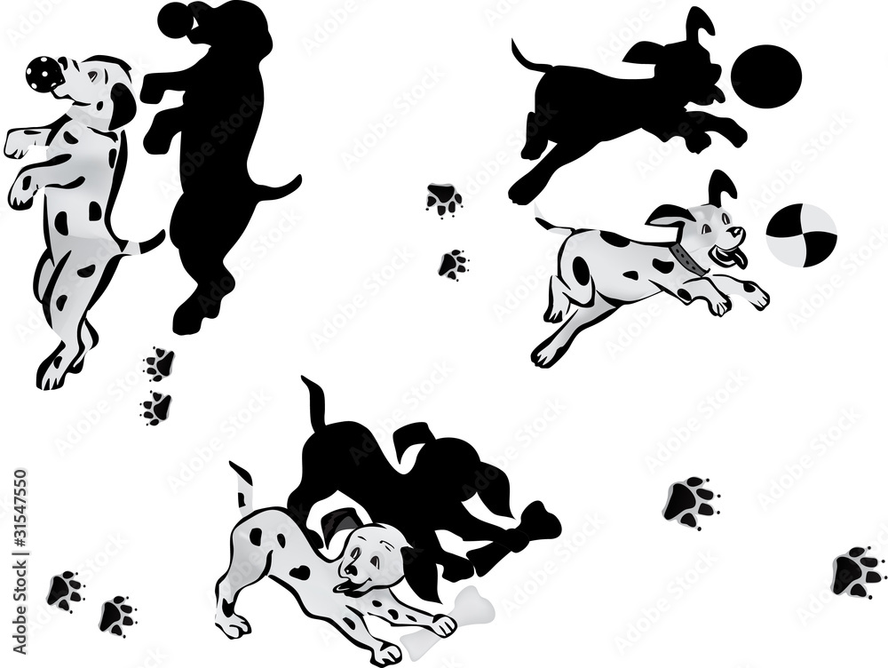 Naklejka premium illustration with playful Dalmatian puppys