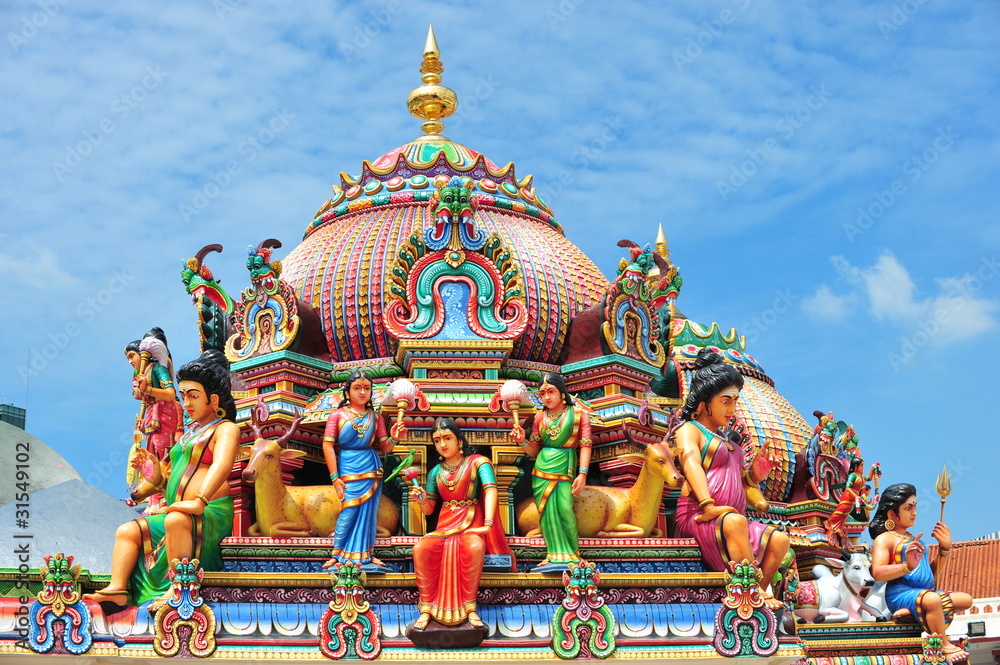 Colorful Deities Statues At A Hindu Temple
