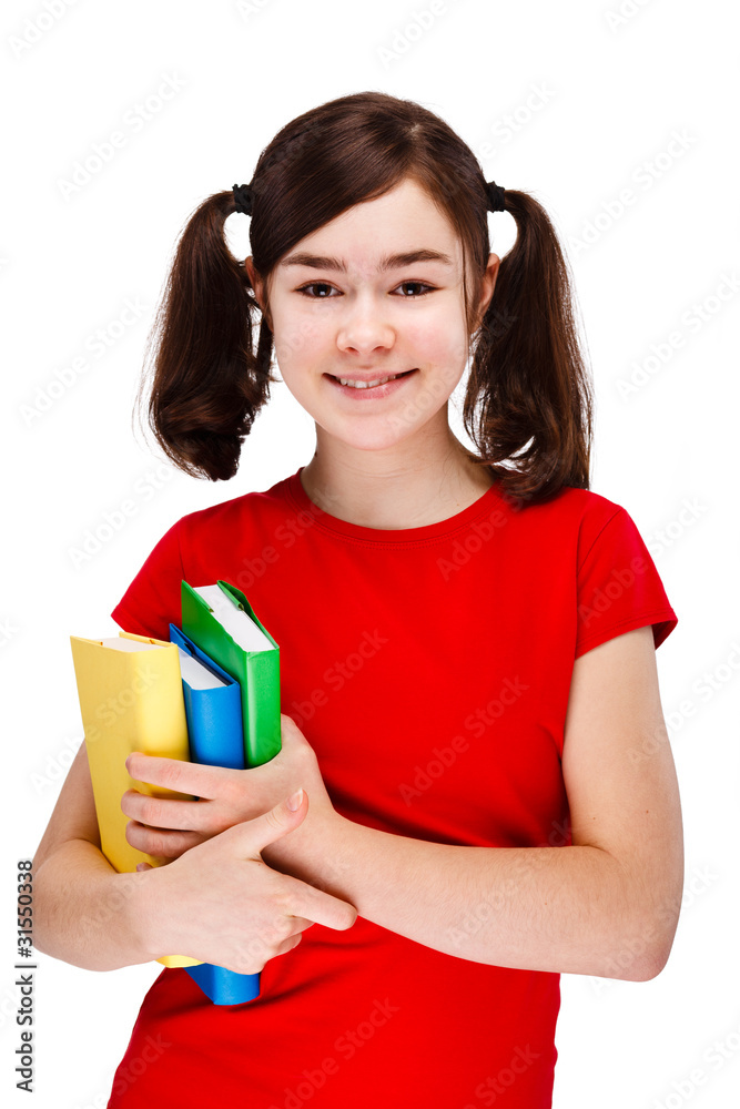 Girl holding books isolated on white background Girl holding books isolated on white background